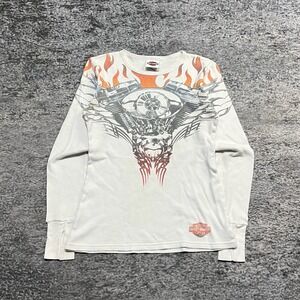 Harley Davidson Shirt Thermal Long Sleeve Womens Medium Vintage Y2K Flames